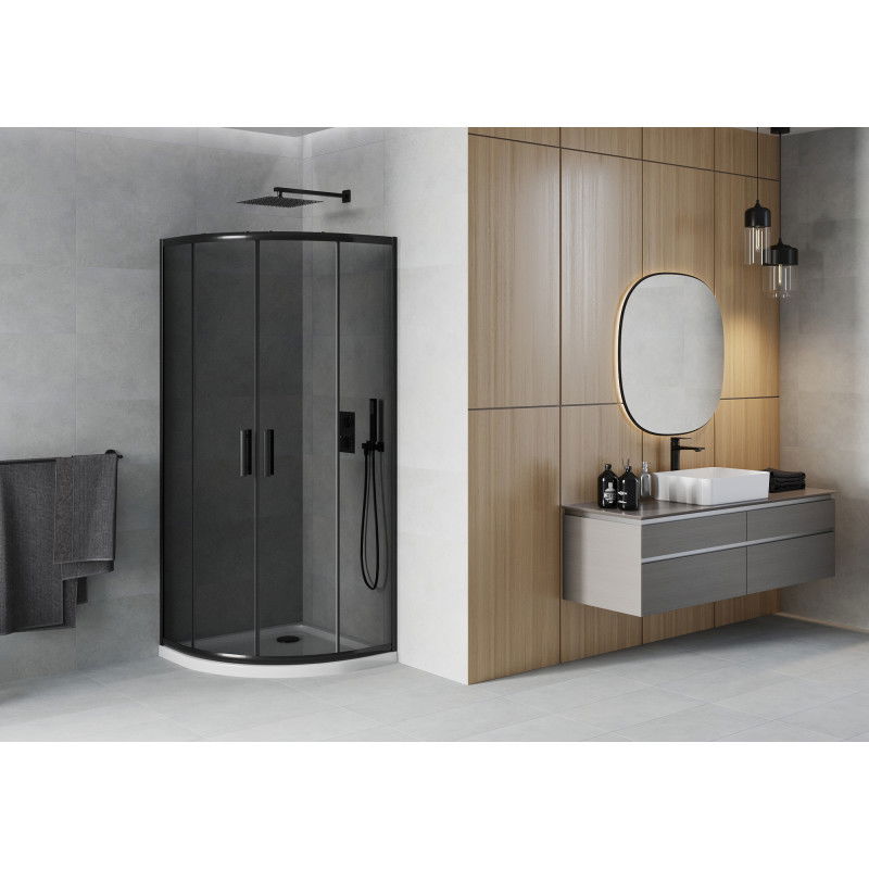 Mexen Rio cabina de duș semirotundă 90 x 90 cm, grafit, neagră + cadă Flat, albă - 863-090-090-70-40-4110B