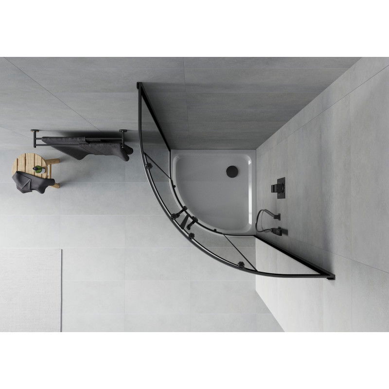 Mexen Rio cabina de duș semirotundă 90 x 90 cm, grafit, neagră + cadă Flat, albă - 863-090-090-70-40-4110B