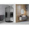 Cabina de duș Mexen Rio semi-rotundă 80 x 80 cm, dungi, neagră + bazin Flat, negru - 863-080-080-70-20-4170B