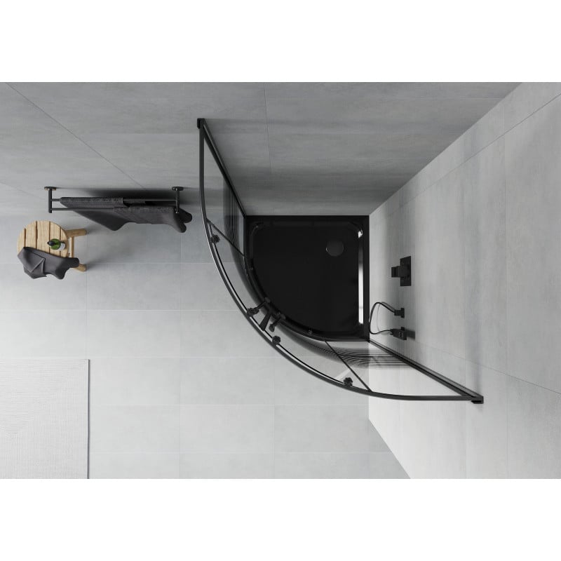 Mexen Rio 80 x 80 cm félköríves zuhanykabin, fekete csíkok, fekete + Flat zuhanytálca, fekete - 863-080-080-70-20-4170B