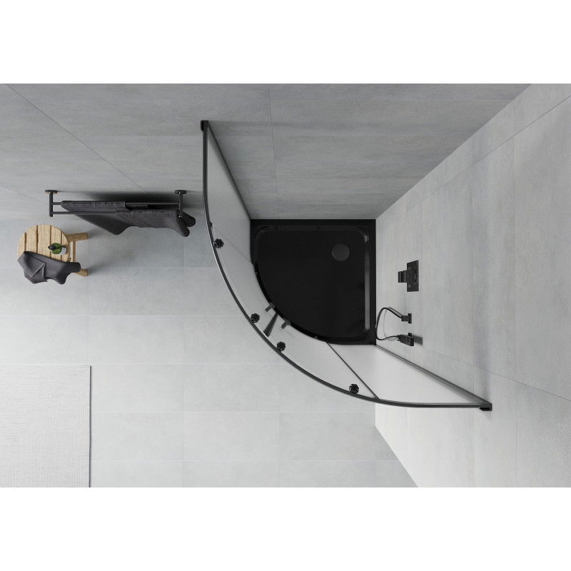 Mexen Rio cabină de duș semirotundă 90 x 90 cm, mată, neagră + cadă de duș Flat, neagră - 863-090-090-70-30-4170B