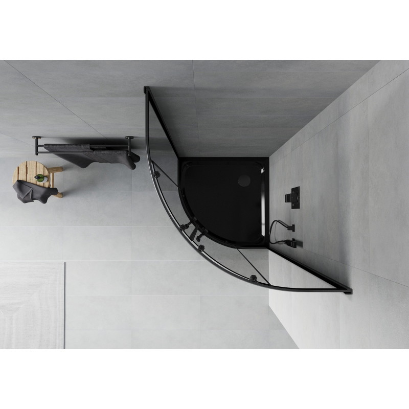 Mexen Rio cabina de duș semirotundă 80 x 80 cm, grafit, neagră + cadă de duș Flat, neagră - 863-080-080-70-40-4170B