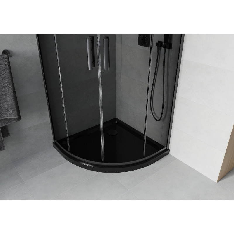 Mexen Rio cabina de duș semirotundă 80 x 80 cm, grafit, neagră + cadă de duș Flat, neagră - 863-080-080-70-40-4170B
