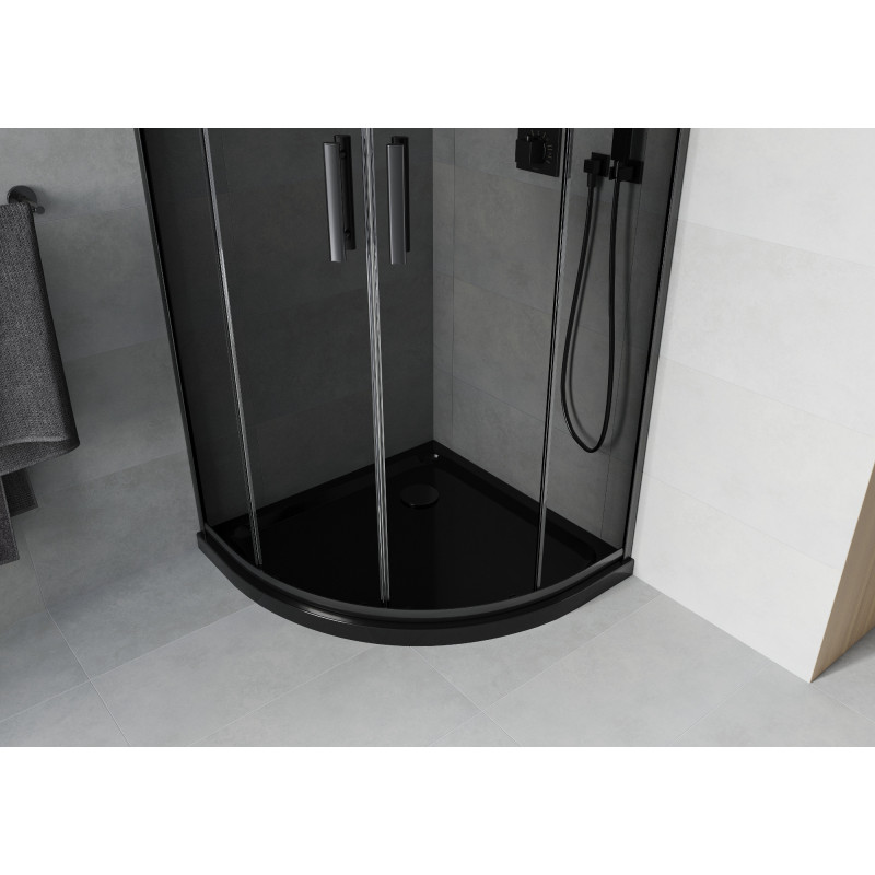 Mexen Rio cabina de duș semirotundă 90 x 90 cm, grafit, neagră + cadă Flat, neagră - 863-090-090-70-40-4170B