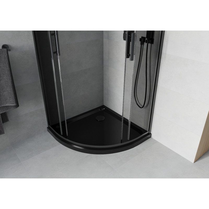 Mexen Rio cabina de duș semirotundă 90 x 90 cm, grafit, neagră + cadă Flat, neagră - 863-090-090-70-40-4170B