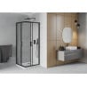 Mexen Rio cabină de duș pătrată 80 x 80 cm, transparent, negru + cadă Flat, alb - 860-080-080-70-00-4010B