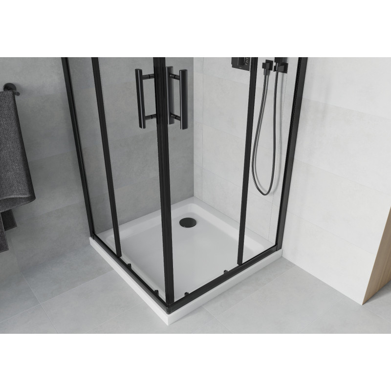 Mexen Rio 80 x 80 cm-es, átlátszó, fekete négyzet alakú zuhanykabin + Flat zuhanytálca, fehér - 860-080-080-70-00-4010B