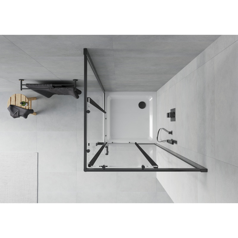 Mexen Rio cabina de duș pătrată 90 x 90 cm, transparentă, neagră + cadă de duș Flat, albă - 860-090-090-70-00-4010B