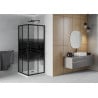 Mexen Rio cabină de duș pătrată 80 x 80 cm, Dungi, Neagră + cadă de duș Flat, Albă - 860-080-080-70-20-4010B