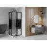 Mexen Rio cabină de duș pătrată 90 x 90 cm, Dungi, Neagră + cadă de duș Flat, Albă - 860-090-090-70-20-4010B