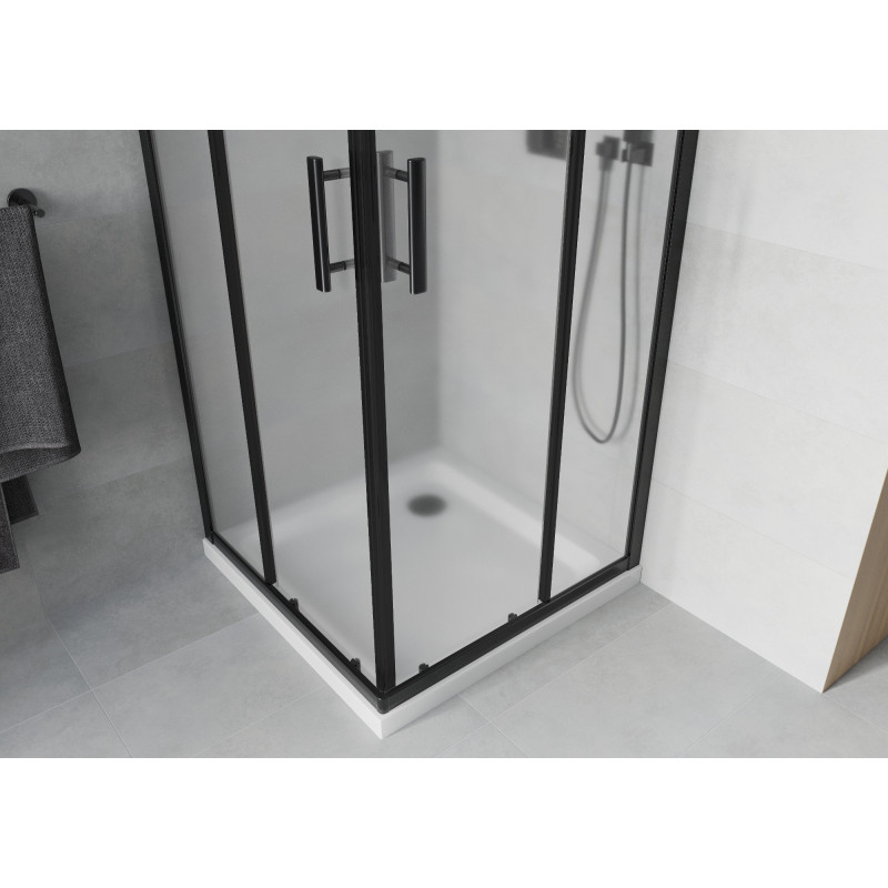Mexen Rio cabina de duș pătrată 70 x 70 cm, mat, neagră + cadă de duș Flat, albă - 860-070-070-70-30-4010B