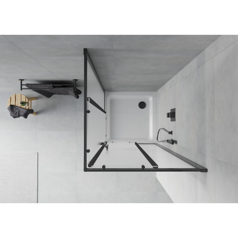 Mexen Rio cabina de duș pătrată 80 x 80 cm, înghețată, neagră + cădiță Flat, albă - 860-080-080-70-30-4010B