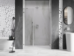 Mexen Lunar-B 120 cm-es, jobbos kifelé nyíló zuhanyajtó, átlátszó, kefélt nikkel - 832S-120-050-97-00-P