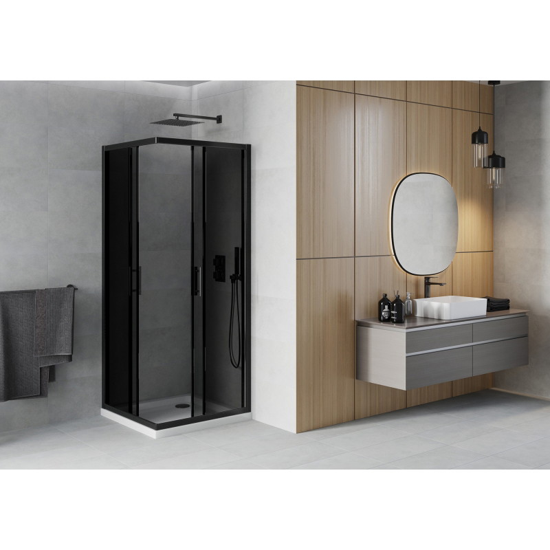 Mexen Rio cabina de duș pătrată 70 x 70 cm, grafit, neagră + cadă Flat, albă - 860-070-070-70-40-4010B