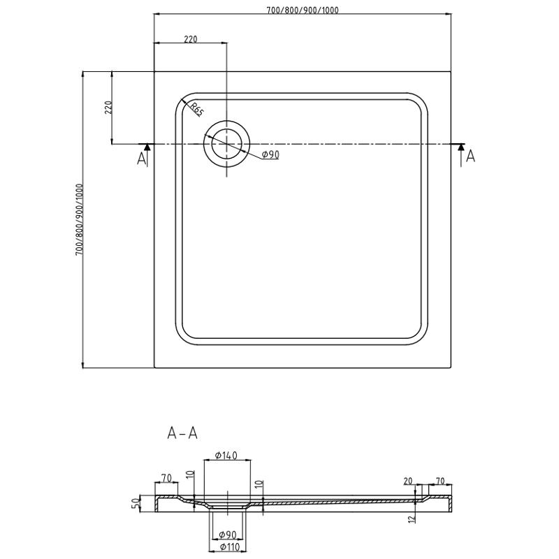 Mexen Rio cabina de duș pătrată 90 x 90 cm, dungi negre, neagră + cadă de duș Flat, neagră - 860-090-090-70-20-4070B