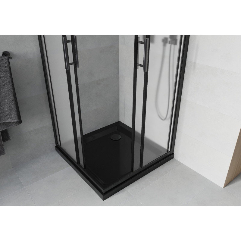 Mexen Rio cabina de duș pătrată 80 x 80 cm, înghețată, neagră + cadă Flat, neagră - 860-080-080-70-30-4070B