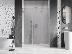 Mexen Lunar-F L összecsukható jobb oldali zuhanyajtó 140 cm, átlátszó, szálcsiszolt nikkel - 836SL-140-050-97-00-P