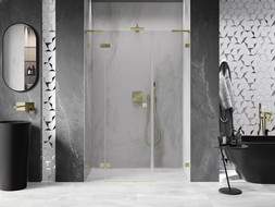 Mexen Lunar L ușă de duș batantă stânga 145 cm, transparentă, auriu periat - 834SL-145-050-55-00-L