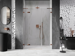 Mexen Lunar L ușă de duș batantă stânga 155 cm, transparentă, aur roz - 834SL-155-050-60-00-L