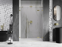 Mexen Lunar ușă de duș batantă dreaptă 130 cm, transparentă, aurie periată - 834S-130-050-55-00-P