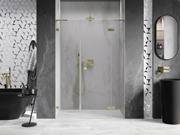 Mexen Lunar L ușă de duș batantă dreapta 145 cm, transparentă, auriu periat - 834SL-145-050-55-00-P