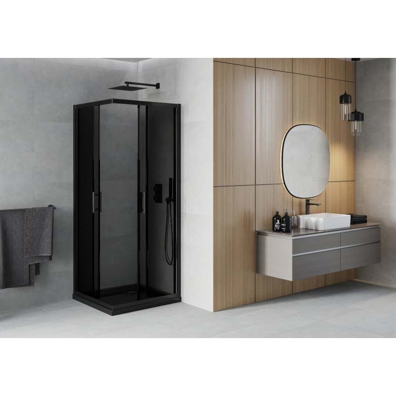 Mexen Rio cabina de duș pătrată 80 x 80 cm, grafit, negru + cadă Flat, neagră - 860-080-080-70-40-4070B
