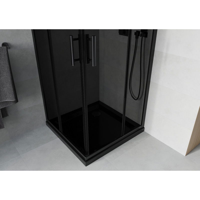 Mexen Rio cabină de duș pătrată 90 x 90 cm, grafit, negru + cadă Flat, neagră - 860-090-090-70-40-4070B