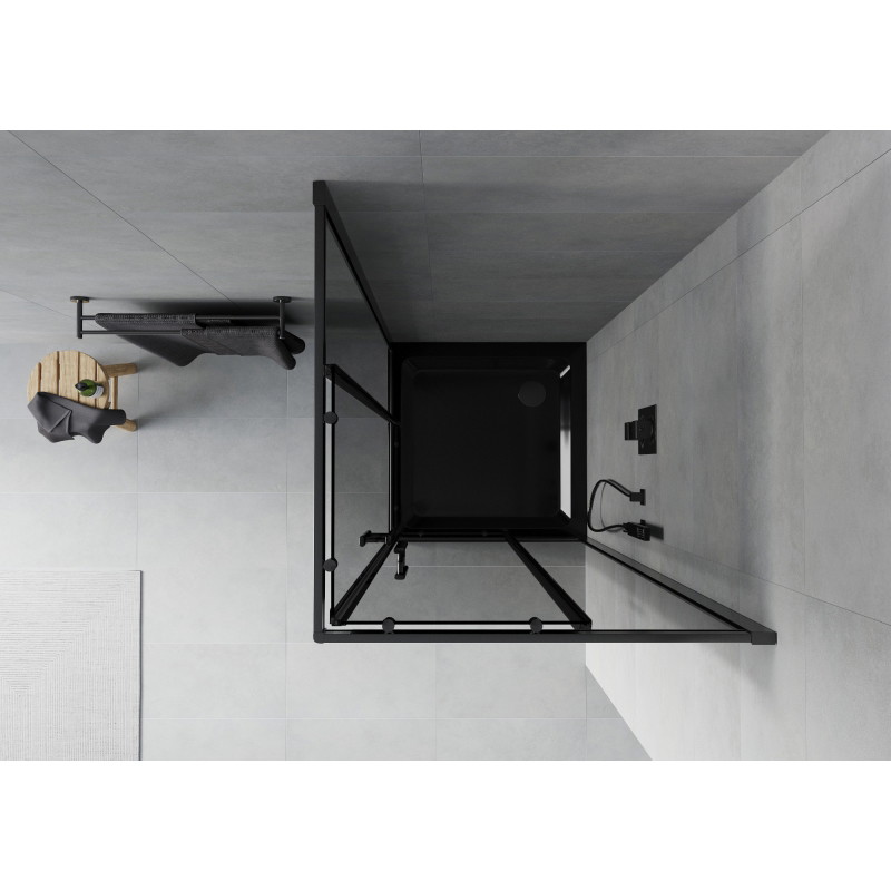 Mexen Rio cabina de duș pătrată 90 x 90 cm, grafit, negru + cădiță Flat, negru - 860-090-090-70-40-4070B