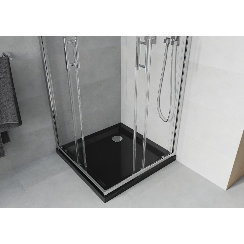 Mexen Rio cabina de duș pătrată 70 x 70 cm, transparent, crom + cadă Flat, negru - 860-070-070-01-00-4070