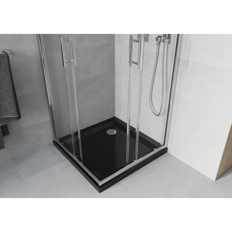 Mexen Rio négyszögletes zuhanykabin 70 x 70 cm, átlátszó, króm + Flat zuhanytálca, fekete - 860-070-070-01-00-4070