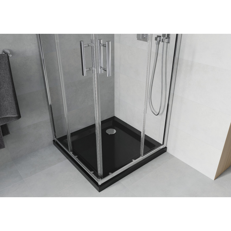 Mexen Rio cabina de duș pătrată 70 x 70 cm, transparent, crom + cadă Flat, negru - 860-070-070-01-00-4070