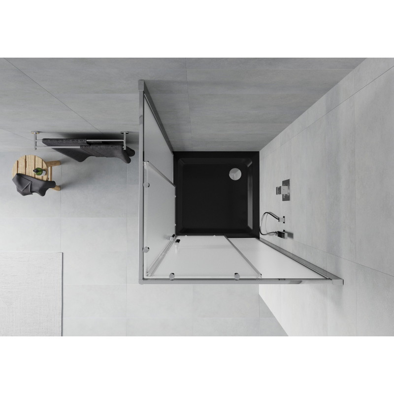 Mexen Rio cabina de duș pătrată 70 x 70 cm, înghețat, crom + cadă de duș Flat, negru - 860-070-070-01-30-4070