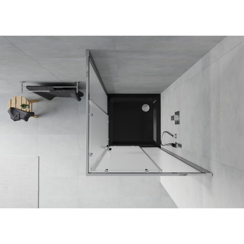 Mexen Rio cabină de duș pătrată 70 x 70 cm, sablat, crom + cadă Flat, negru - 860-070-070-01-30-4070