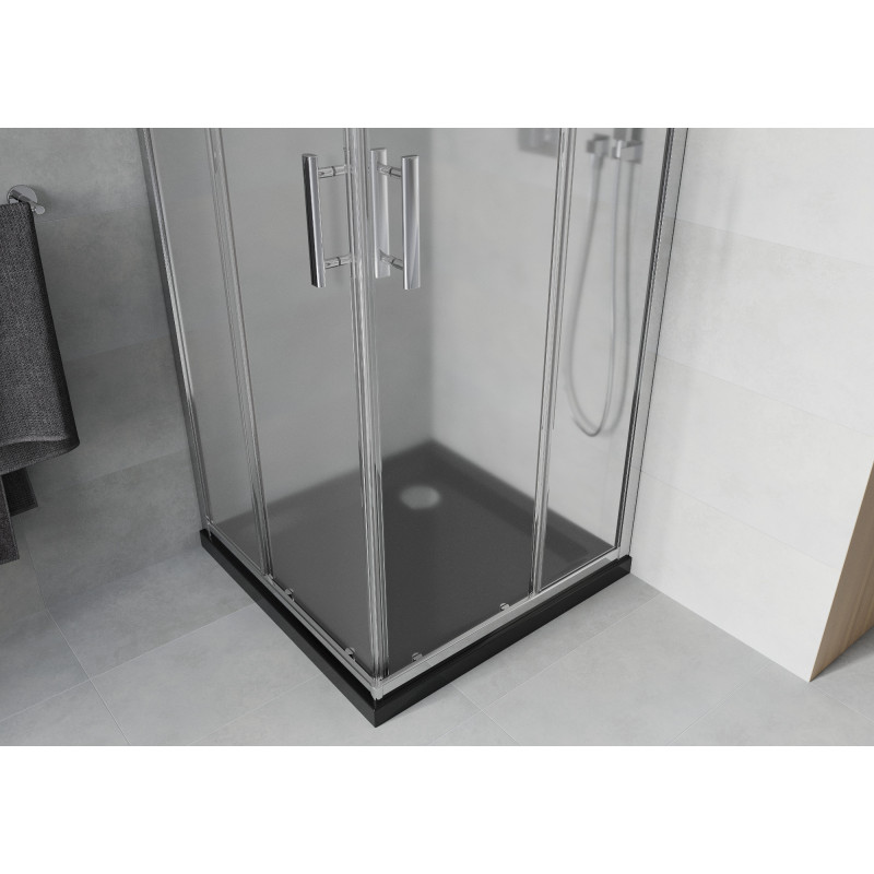 Mexen Rio cabină de duș pătrată 70 x 70 cm, sablat, crom + cadă Flat, negru - 860-070-070-01-30-4070
