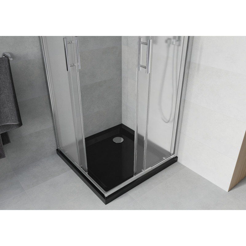 Mexen Rio 70 x 70 cm-es négyzet alakú zuhanykabin, szatén, króm + Flat zuhanytálca, fekete - 860-070-070-01-30-4070