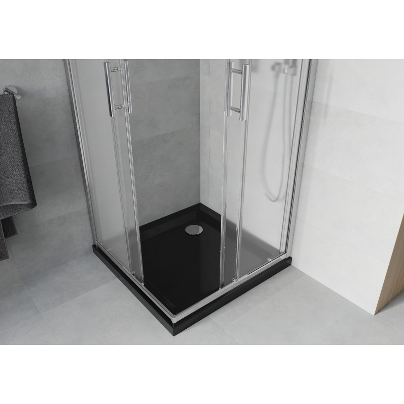 Mexen Rio cabina de duș pătrată 70 x 70 cm, înghețat, crom + cadă de duș Flat, negru - 860-070-070-01-30-4070
