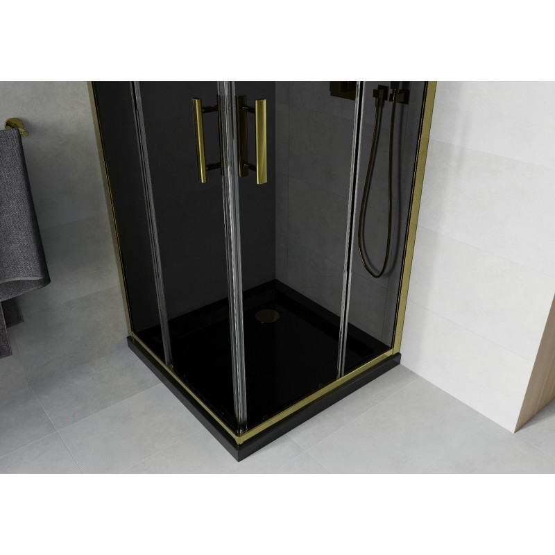 Mexen Rio cabina de duș pătrată 70 x 70 cm, grafit, aurie + cadă Flat, negru - 860-070-070-50-40-4070G