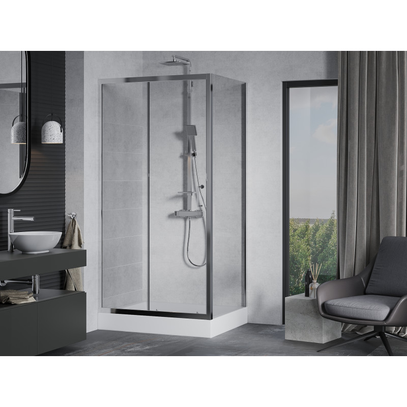 Mexen Apia cabina de duș glisantă 120 x 90 cm, transparentă, cromată + cădiță Rio - 840-120-090-01-00-4510