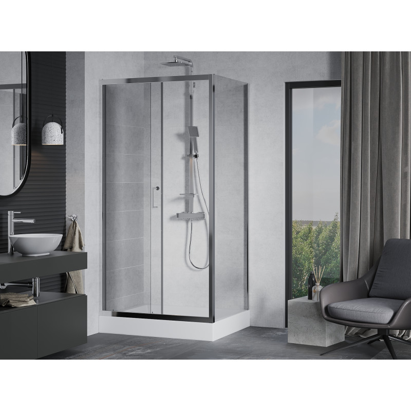 Mexen Apia cabina de duș glisantă 120 x 90 cm, transparentă, cromată + cădiță Rio - 840-120-090-01-00-4510