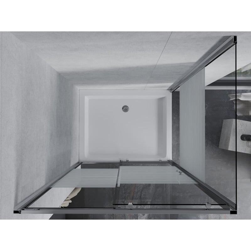 Mexen Apia 120 x 80 cm-es tolóajtós zuhanykabin, fehér csíkok, króm + Rio padlóelem - 840-120-080-01-20-4510