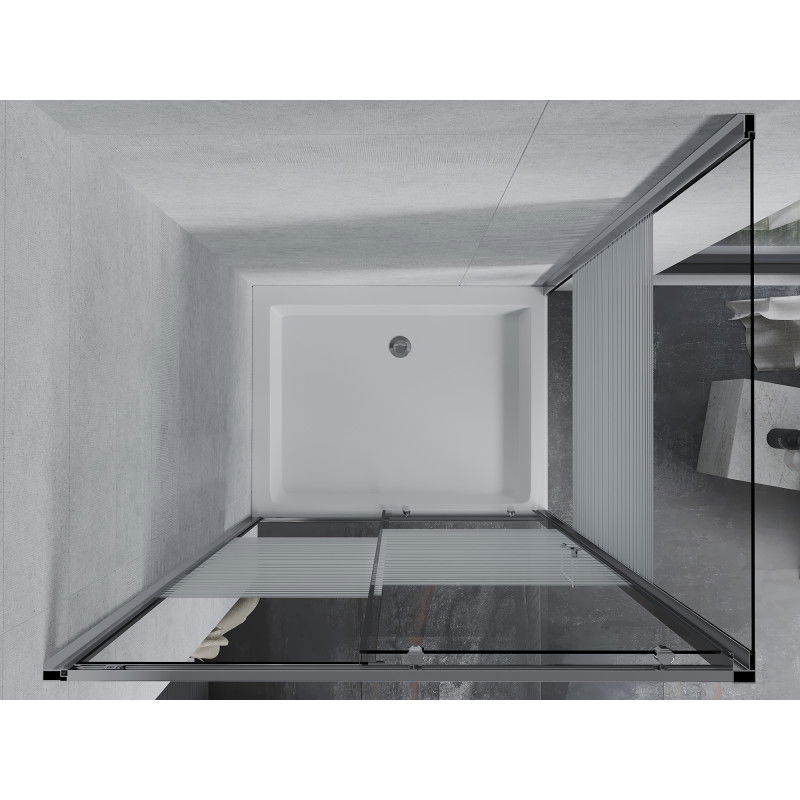 Mexen Apia cabină de duș glisantă 120 x 80 cm, dungi albe, crom + cadă duș Rio - 840-120-080-01-20-4510