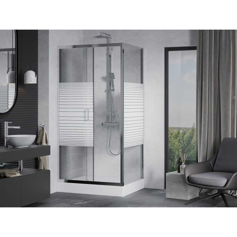 Mexen Apia szétcsúsztatható zuhanykabin 120 x 90 cm, fehér csíkok, króm + Rio zuhanytálca - 840-120-090-01-20-4510