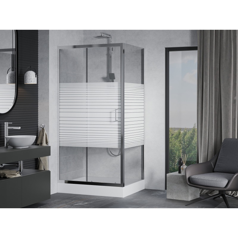 Mexen Apia tolóajtós zuhanykabin 120 x 90 cm, fehér csíkok, króm + Rio zuhanytálca - 840-120-090-01-20-4510