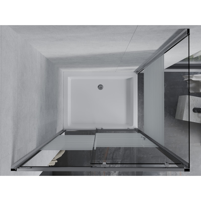 Mexen Apia szétcsúsztatható zuhanykabin 120 x 90 cm, fehér csíkok, króm + Rio zuhanytálca - 840-120-090-01-20-4510