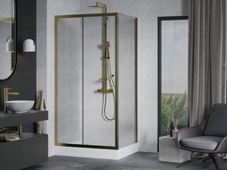 Mexen Apia cabină de duș glisantă 100 x 80 cm, transparent, auriu + cadă de duș Rio - 840-100-080-50-00-4510