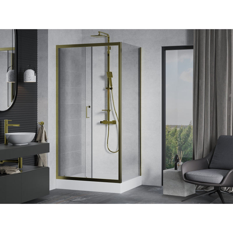 Mexen Apia cabină de duș glisantă 120 x 80 cm, transparentă, aurie + cadă de duș Rio - 840-120-080-50-00-4510