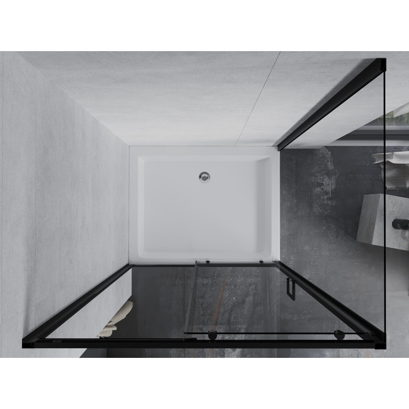 Mexen Apia cabina de duș glisantă 120 x 80 cm, transparentă, neagră + cadă de duș Rio - 840-120-080-70-00-4510