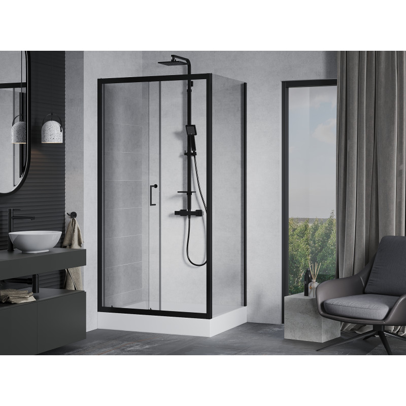 Mexen Apia 120 x 90 cm-es tolóajtós zuhanykabin, átlátszó, fekete + Rio zuhanytálca - 840-120-090-70-00-4510