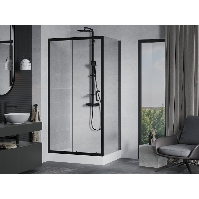 Mexen Apia 120 x 90 cm-es tolóajtós zuhanykabin, átlátszó, fekete + Rio zuhanytálca - 840-120-090-70-00-4510