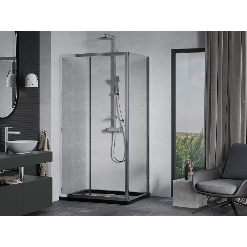 Mexen Apia cabina de duș glisantă 110 x 80 cm, transparentă, crom + cadă de duș Flat, negru - 840-110-080-01-00-4070